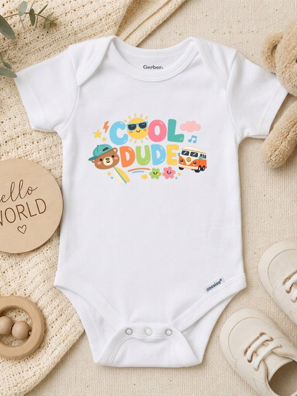 Retro Cool Dude Baby Boy Cotton Baby Shower Gift ONESIE®